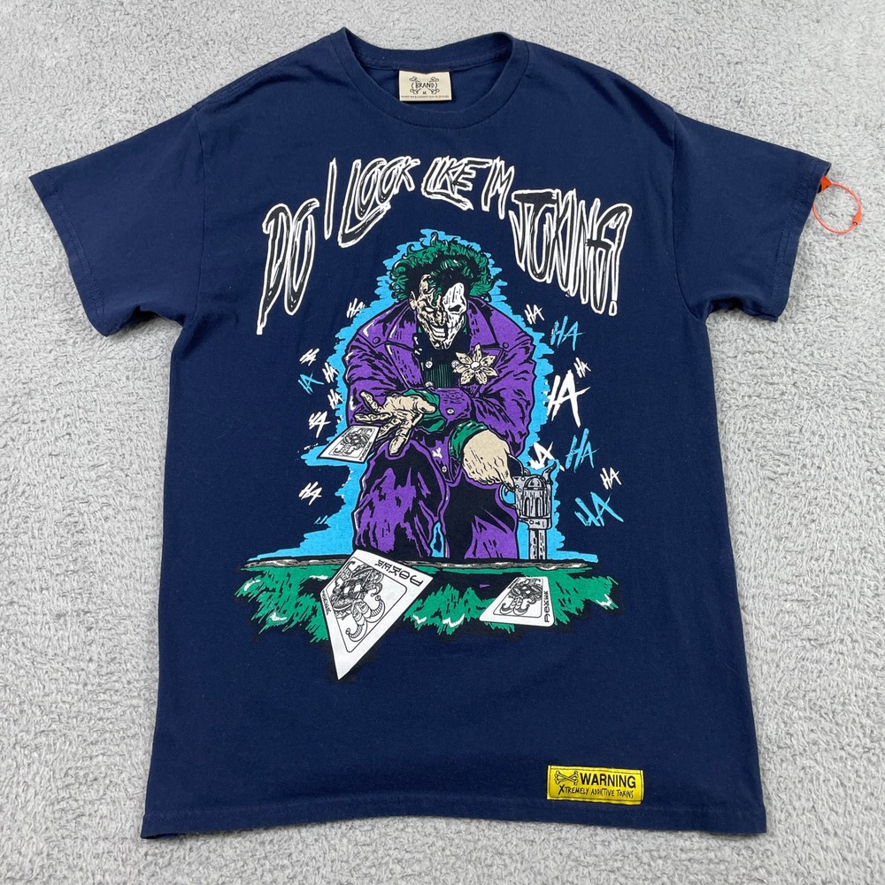 Joker Brand X T-Shirt Mens Medium Blue Cards Gun Comic Tee Killing Joke Suit
